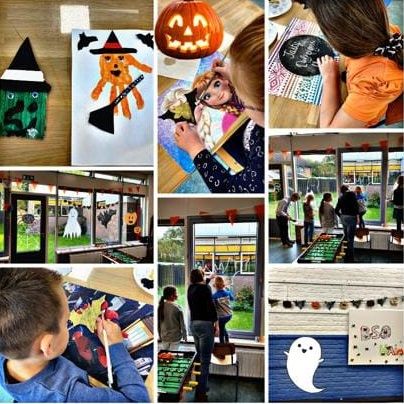 Collage van herfst- en halloweenactiviteiten op de BSO 't Haimstee